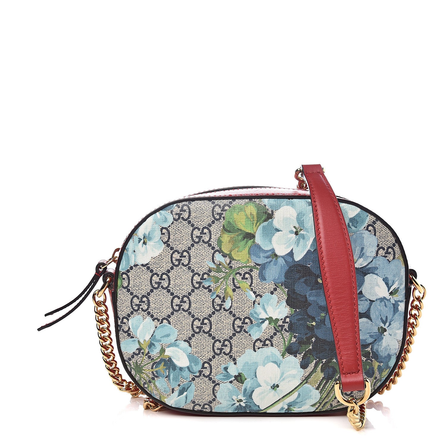 Gucci GG Supreme Monogram Blooms Mini Chain Shoulder Bag Beige Blue Navy Hibiscus Red 1 of 9
