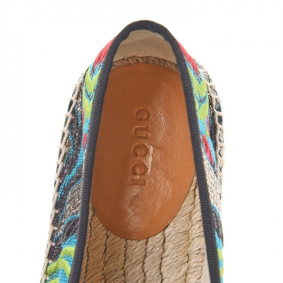 Gucci Tapestry Brocade Blind For Love Espadrilles 37 Acquamarine Green Black 7 of 10