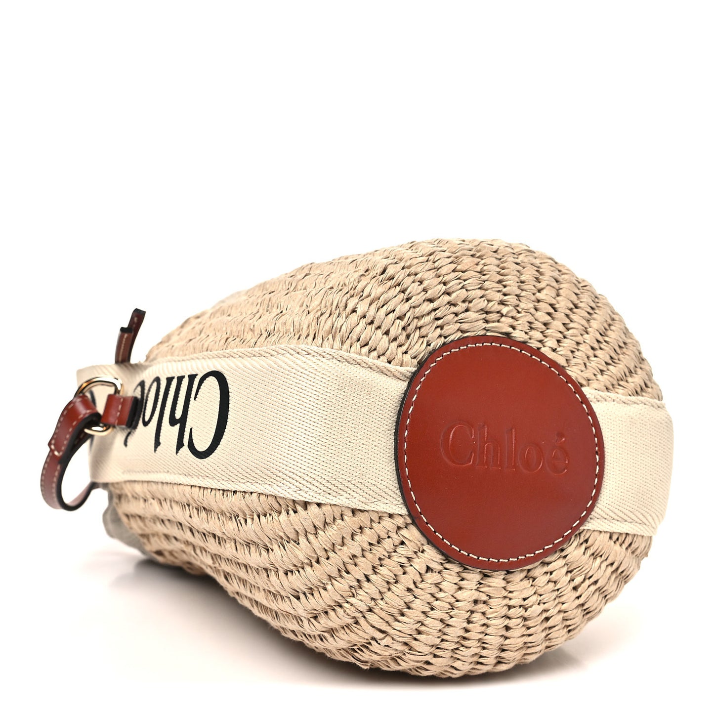 X MIFUKO Raffia Calfskin Small Woody Basket Shoulder Bag Beige Brown