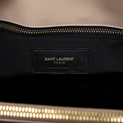 Saint Laurent Grain De Poudre Matelasse Chevron Monogram Shopping Bag Dark Beige 7 of 13