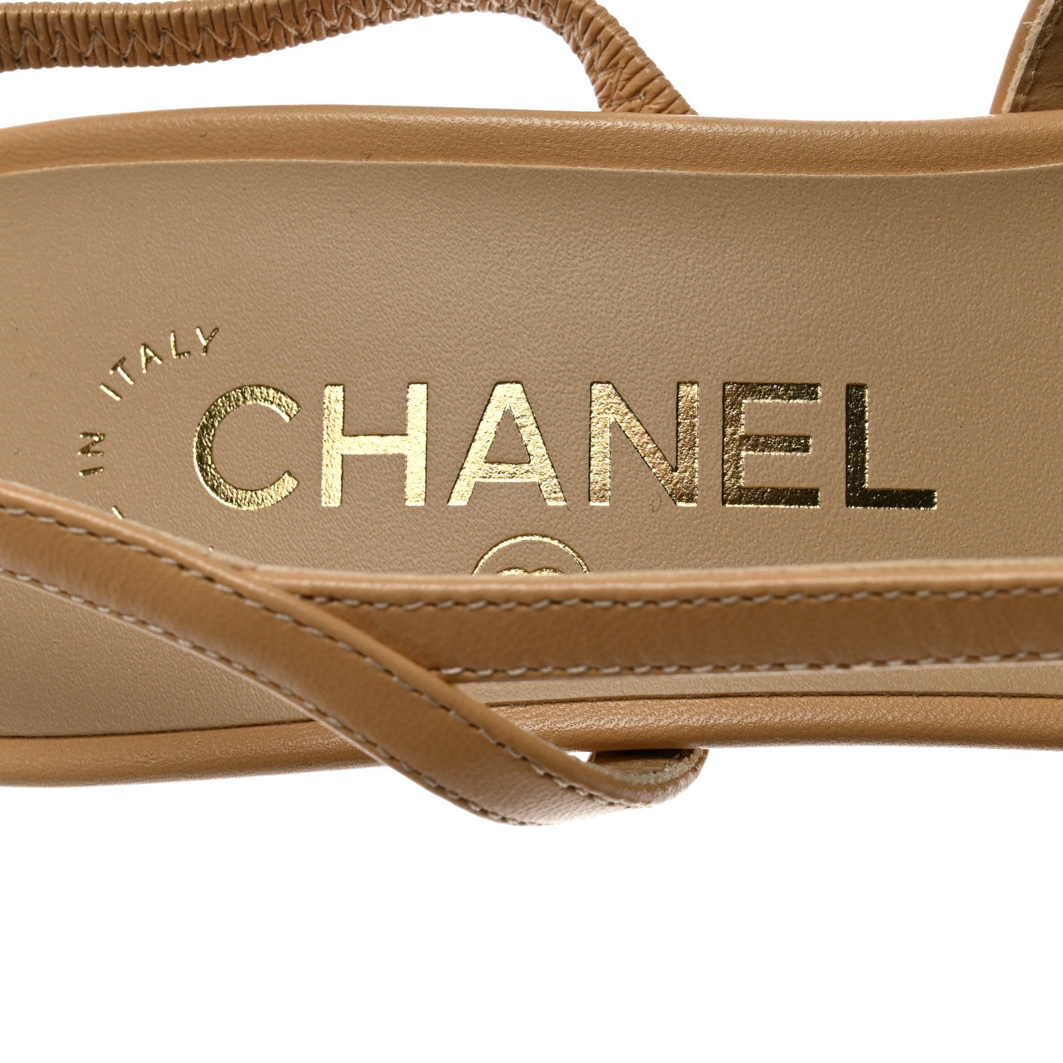 Chanel Goatskin Grosgrain Cap Toe CC Slingback Pumps 37 Beige Black 7 of 9