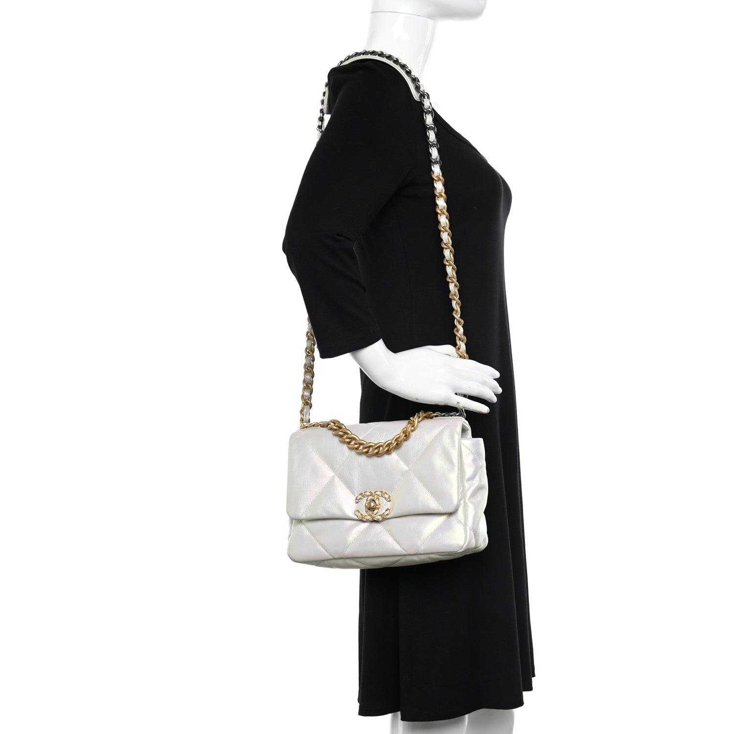 Chanel Iridescent Calfskin Quilted Medium Chanel 19 Flap White 2 of 11