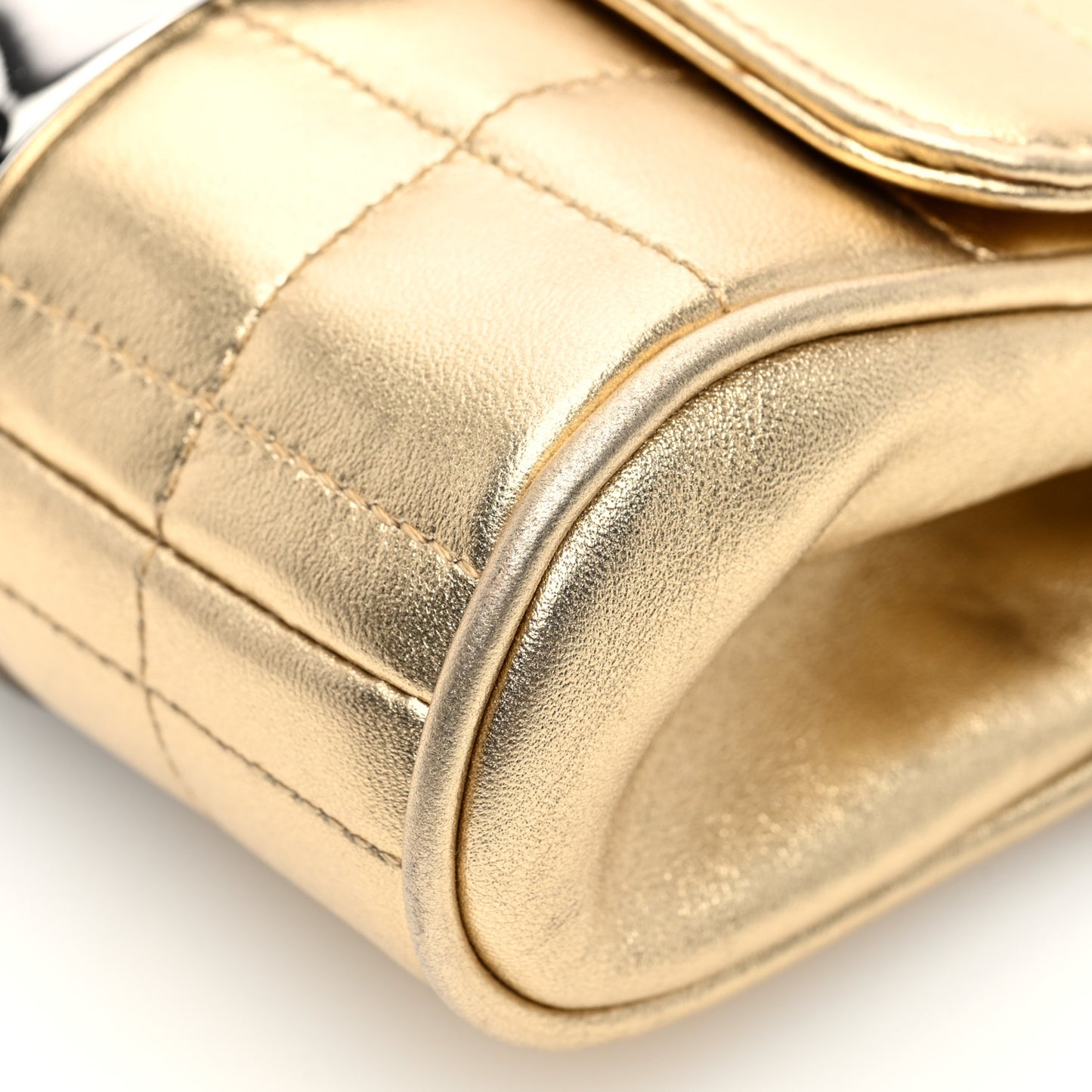 Metallic Lambskin Square Quilted Wristlet Clutch Gold Silver