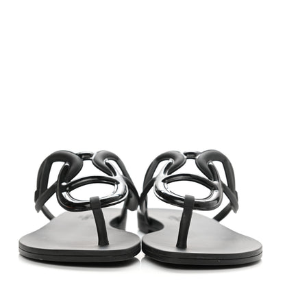 Hermes Rubber Womens Egerie Sandals 37 Black 2 of 9