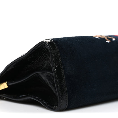 Gucci Suede Patent Web Dragon Embroidered Medium Ophidia Chain Shoulder Bag Blue Multicolor Black 9 of 11
