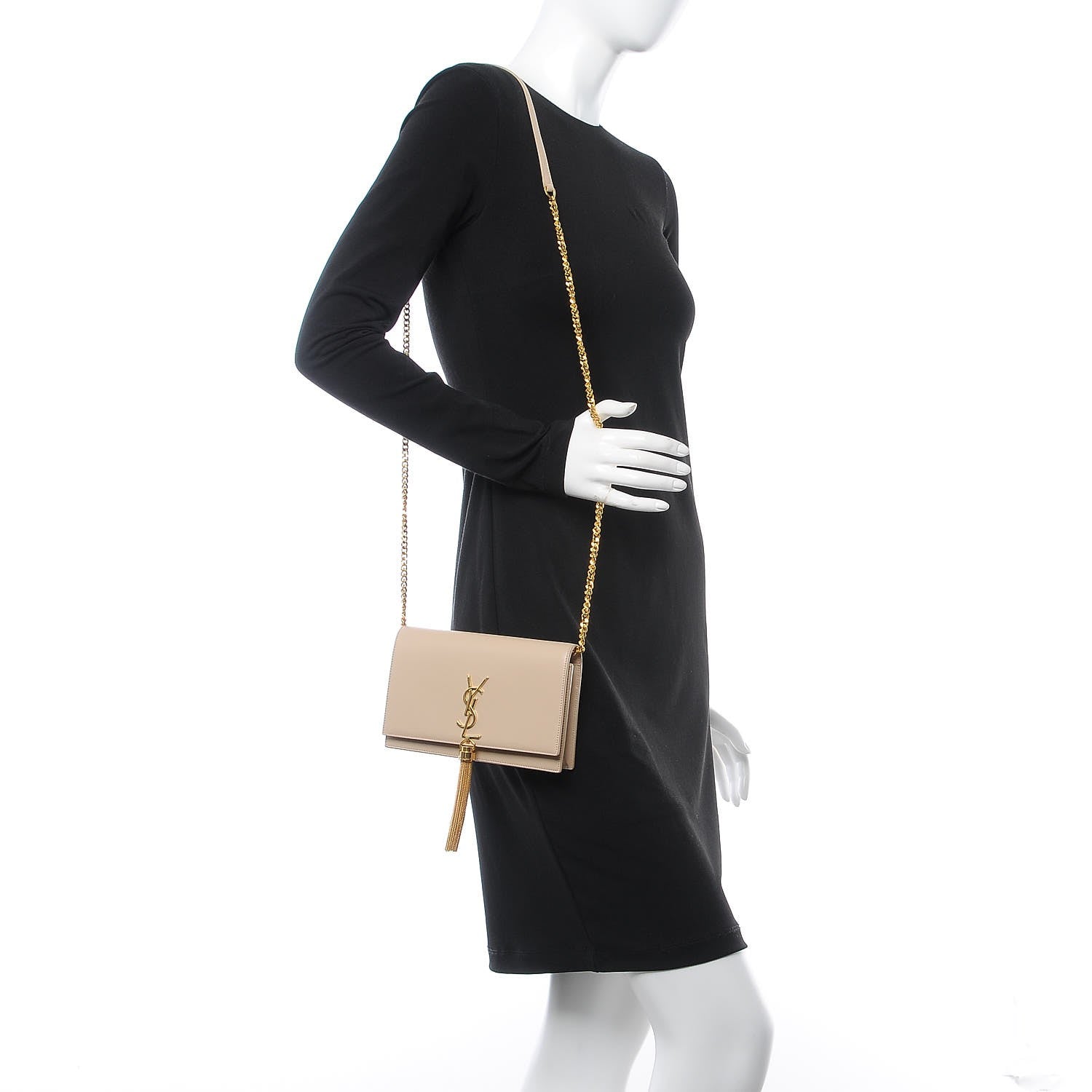 Saint Laurent Smooth Calfskin Classic Monogram Kate Tassel Chain Wallet Nude Powder 2 of 7