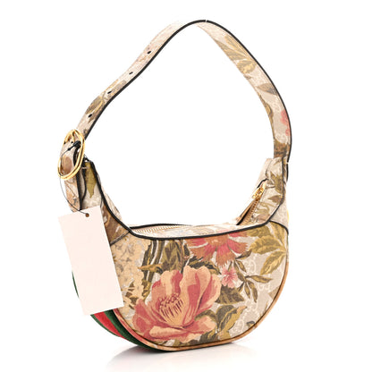 Gucci GG Supreme Monogram Water Flora Web Mini Ophidia Half Moon Hobo Beige White Multicolor 3 of 9