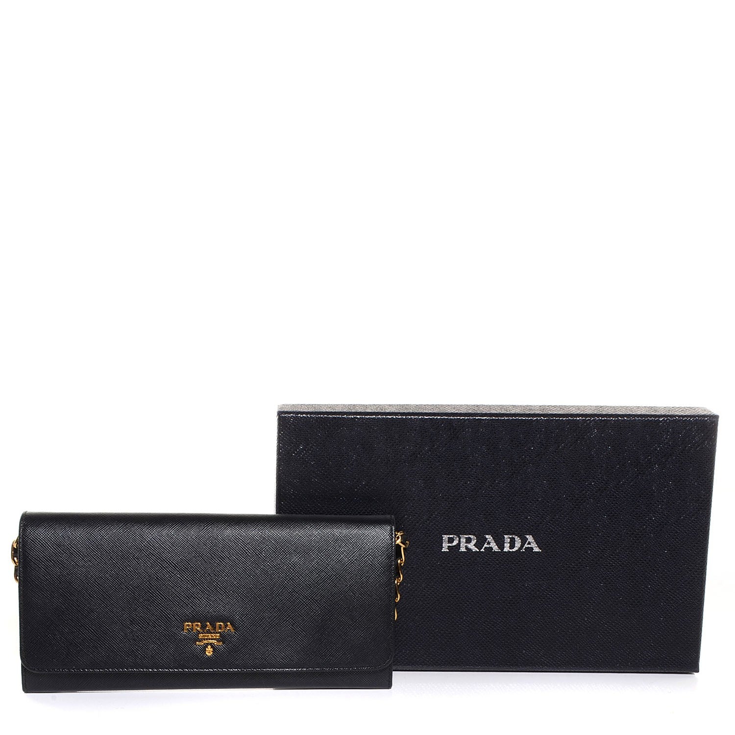 Prada Saffiano Metal Oro Chain Wallet Nero Black 5 of 10