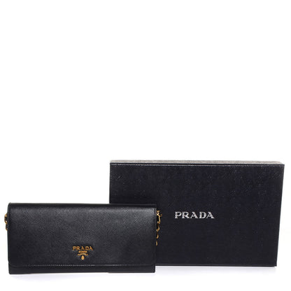 Prada Saffiano Metal Oro Chain Wallet Nero Black 5 of 10