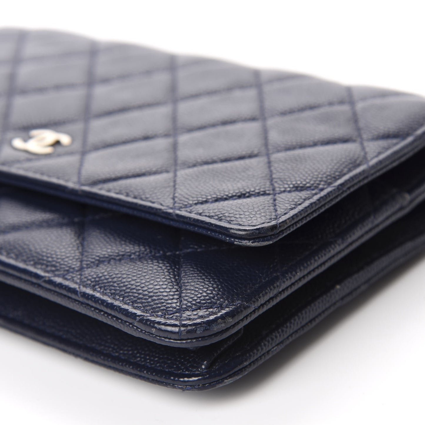Caviar Quilted Wallet On Chain WOC Navy Blue