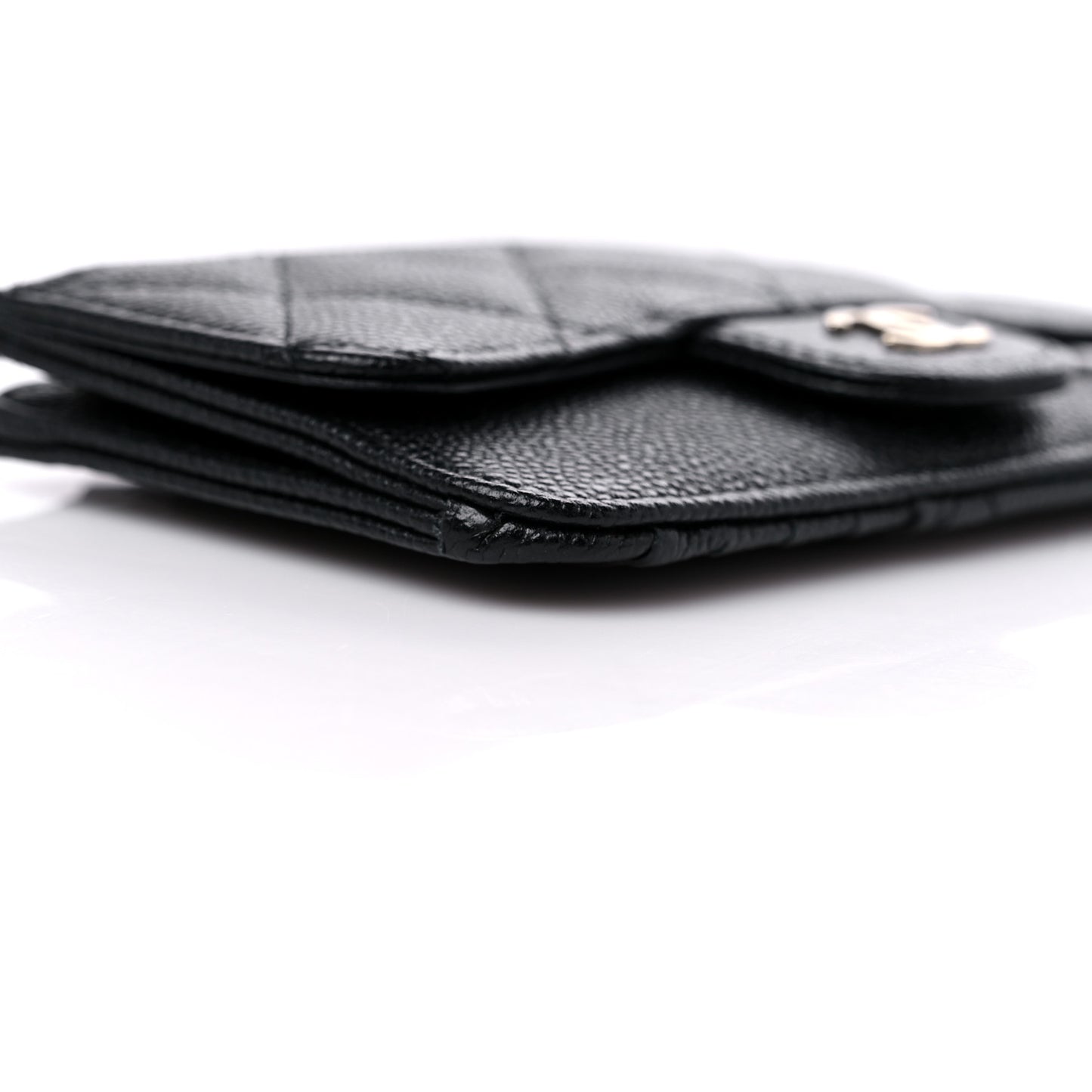 Caviar Quilted Flap Zip Card Holder Black