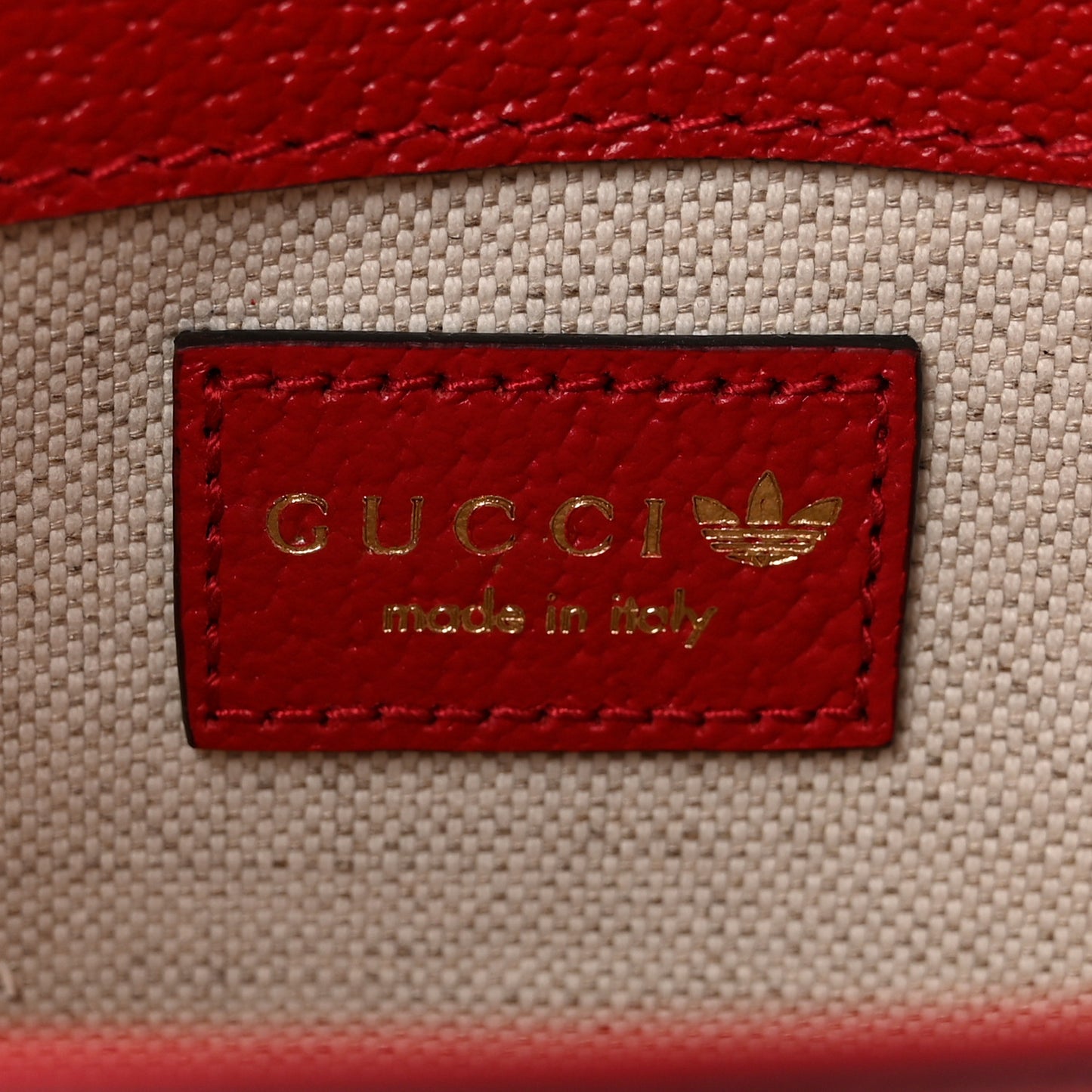 X ADIDAS Textured Dollar Calfskin Web Trefoil Mini Horsebit 1955 Shoulder Bag Hibiscus Red Off White