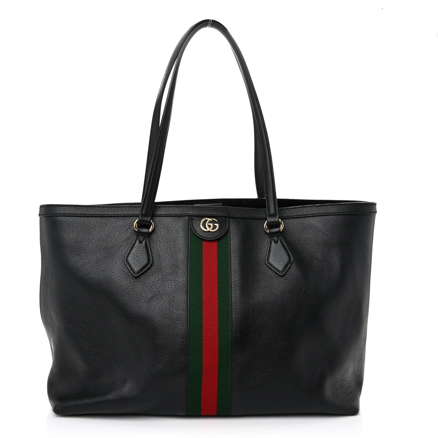 Textured Calfskin Web Medium Ophidia Shopping Tote Black