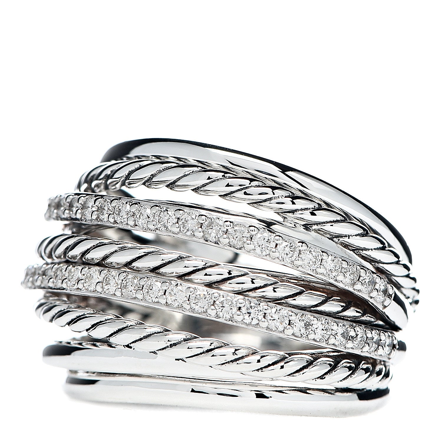 David Yurman Sterling Silver Diamond Crossover Dome Ring 58 8.25 3 of 6