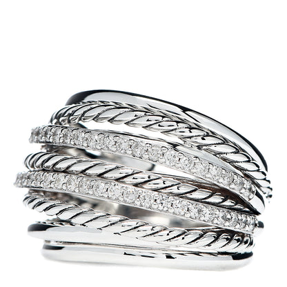 David Yurman Sterling Silver Diamond Crossover Dome Ring 58 8.25 3 of 6