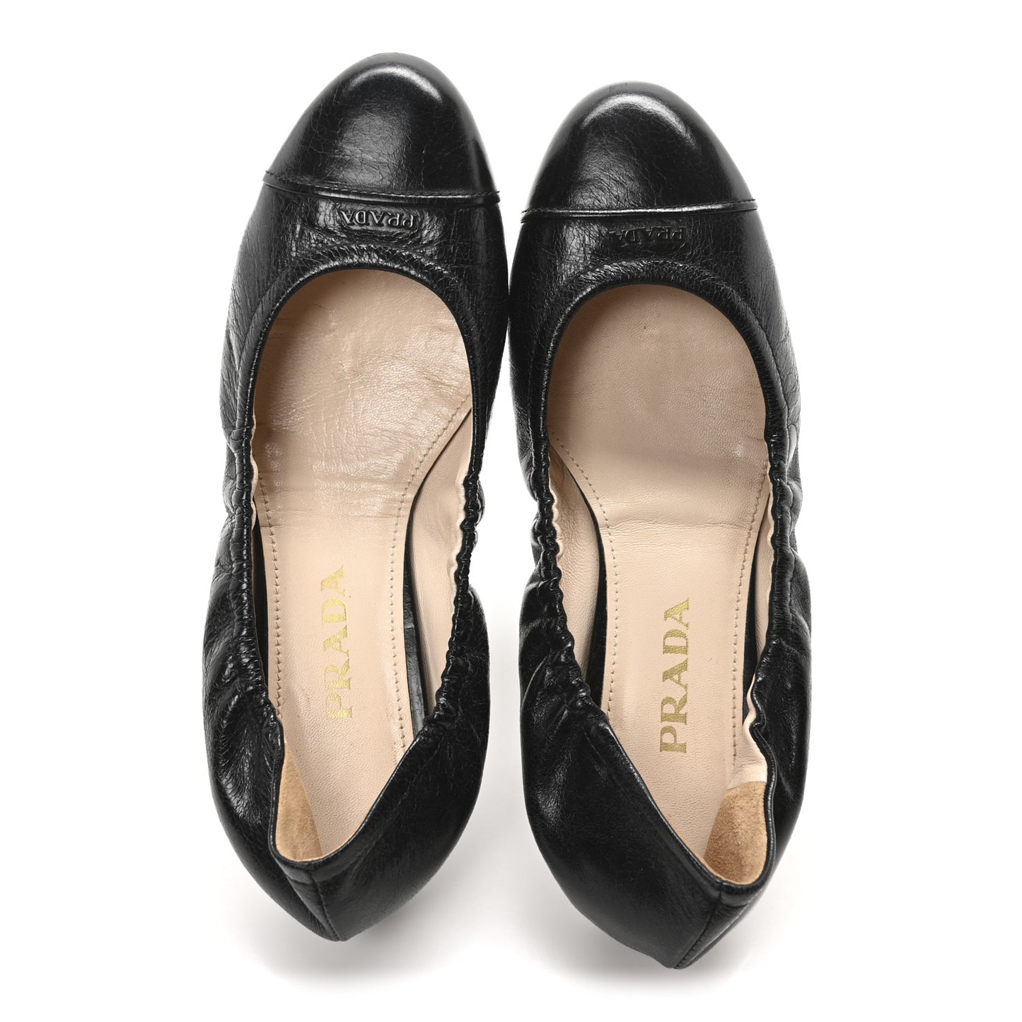 Vitello Shine Cap Toe Logo Ballet Flats 37 Black