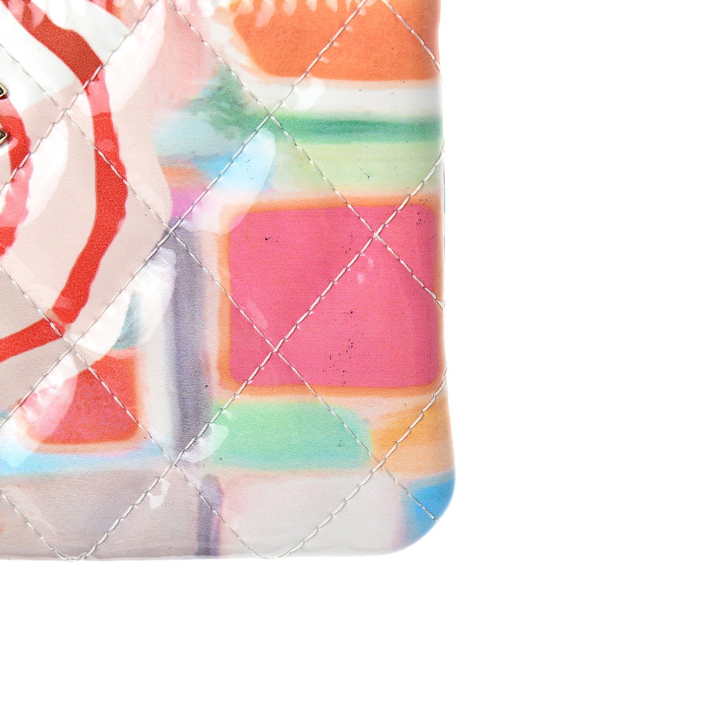Patent Calfskin Printed Quilted Small Cosmetic Case Multicolor