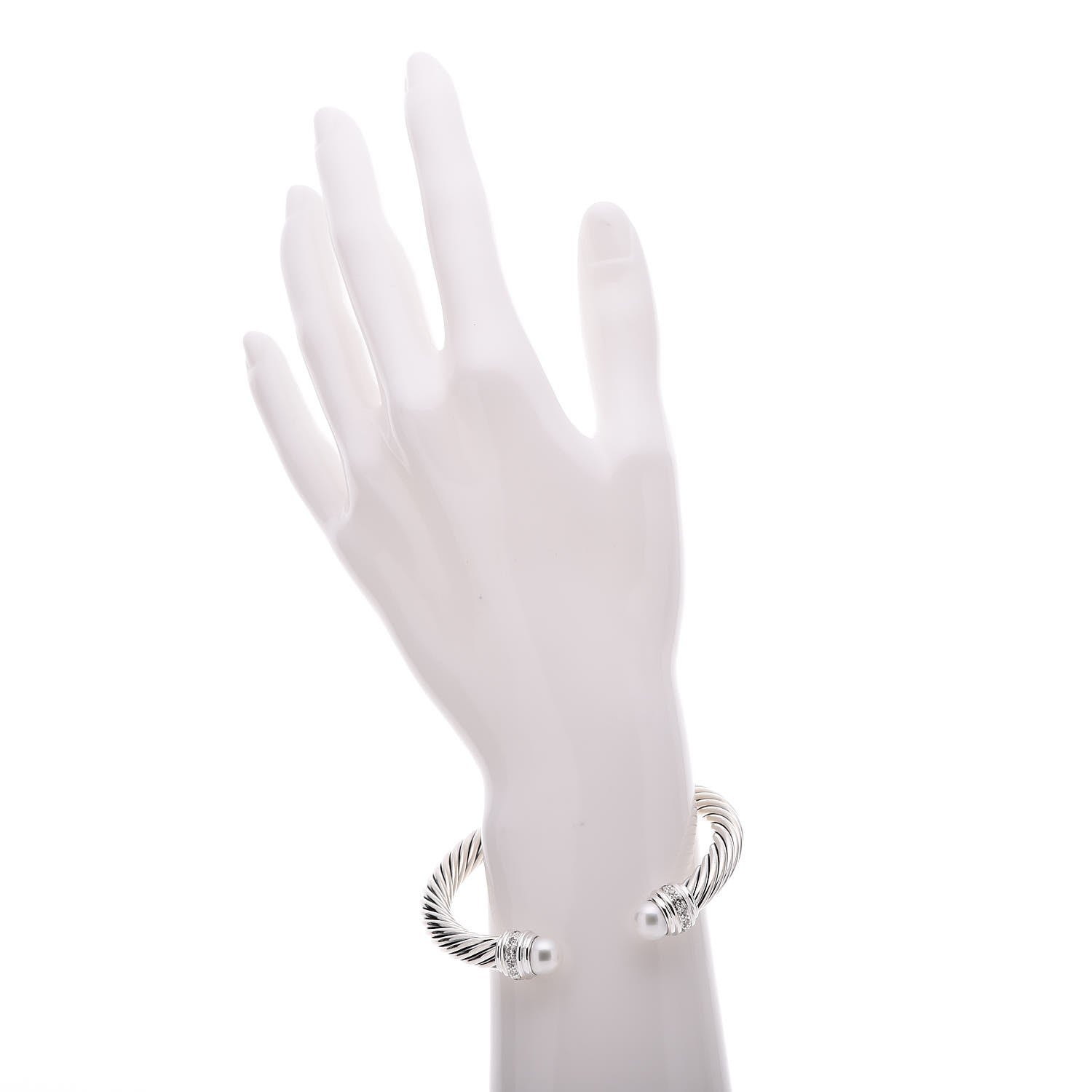 David Yurman Sterling Silver Diamond Pearl 7mm Cable Classics Bracelet 2 of 7