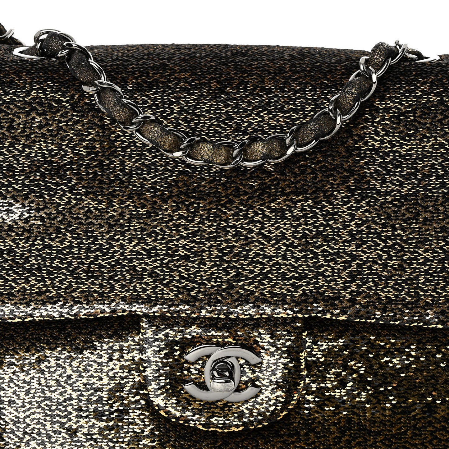 Sequin Suede Medium Flap Black Gold