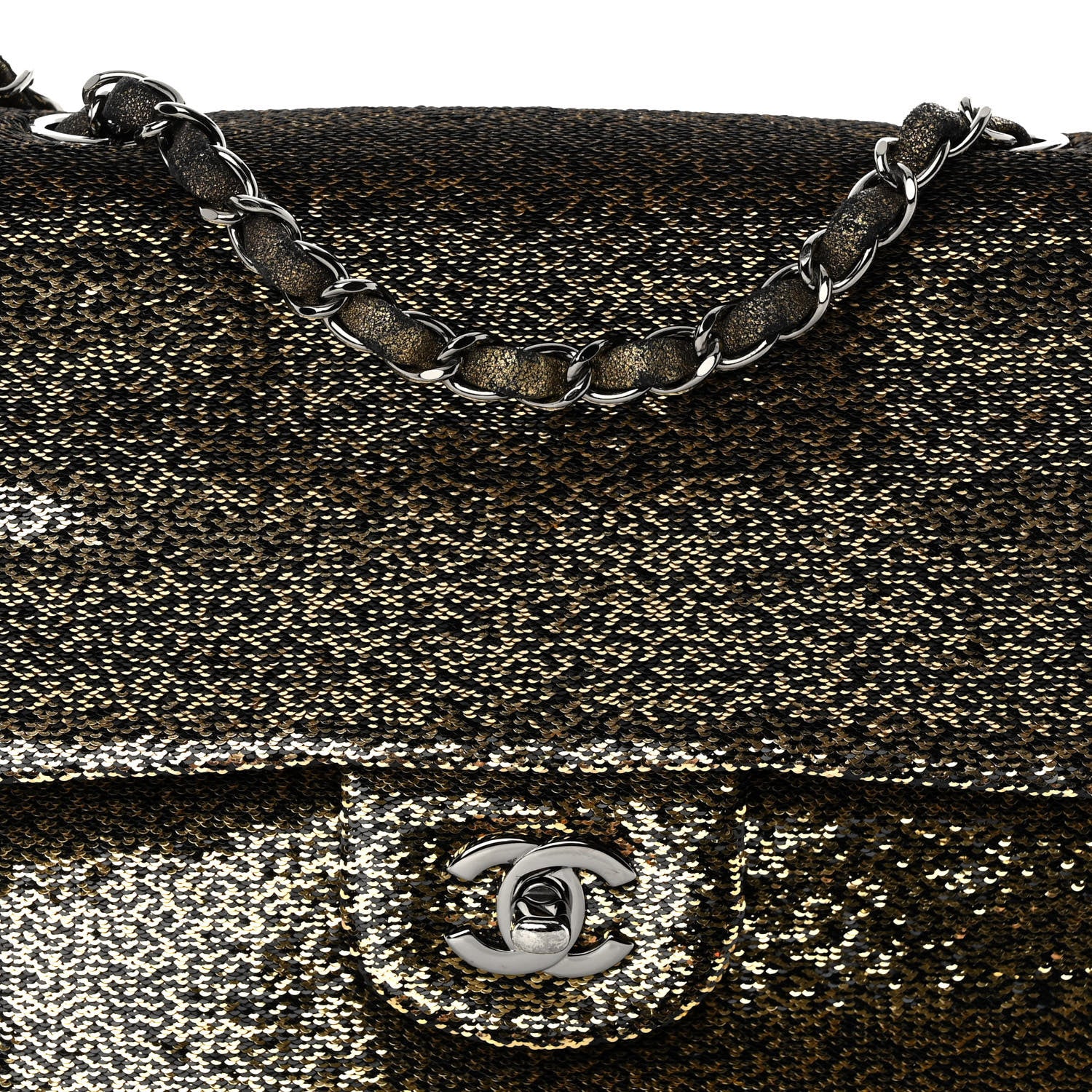 Chanel Sequin Suede Medium Flap Black Gold 7 of 9