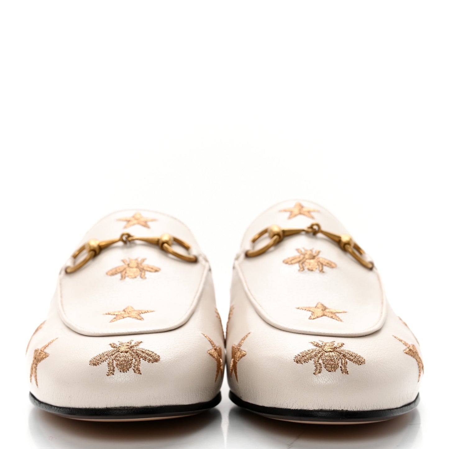 Goatskin Bee Star Embroidered Womens Princetown Slippers 36 Mystic White
