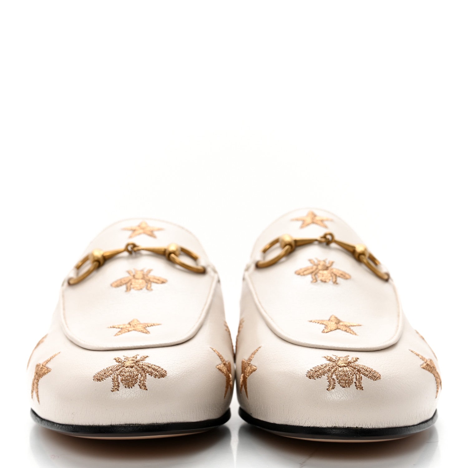 Gucci Goatskin Bee Star Embroidered Womens Princetown Slippers 36 Mystic White 2 of 10