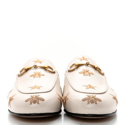 Gucci Goatskin Bee Star Embroidered Womens Princetown Slippers 36 Mystic White 2 of 10