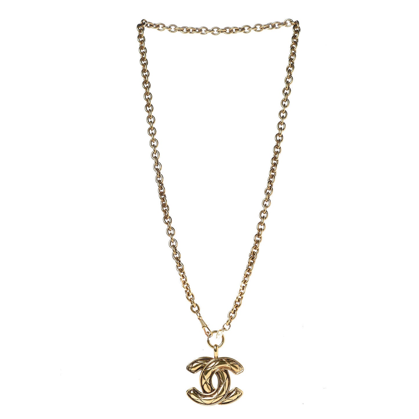 Quilted Large CC Long Chain Necklace Gold