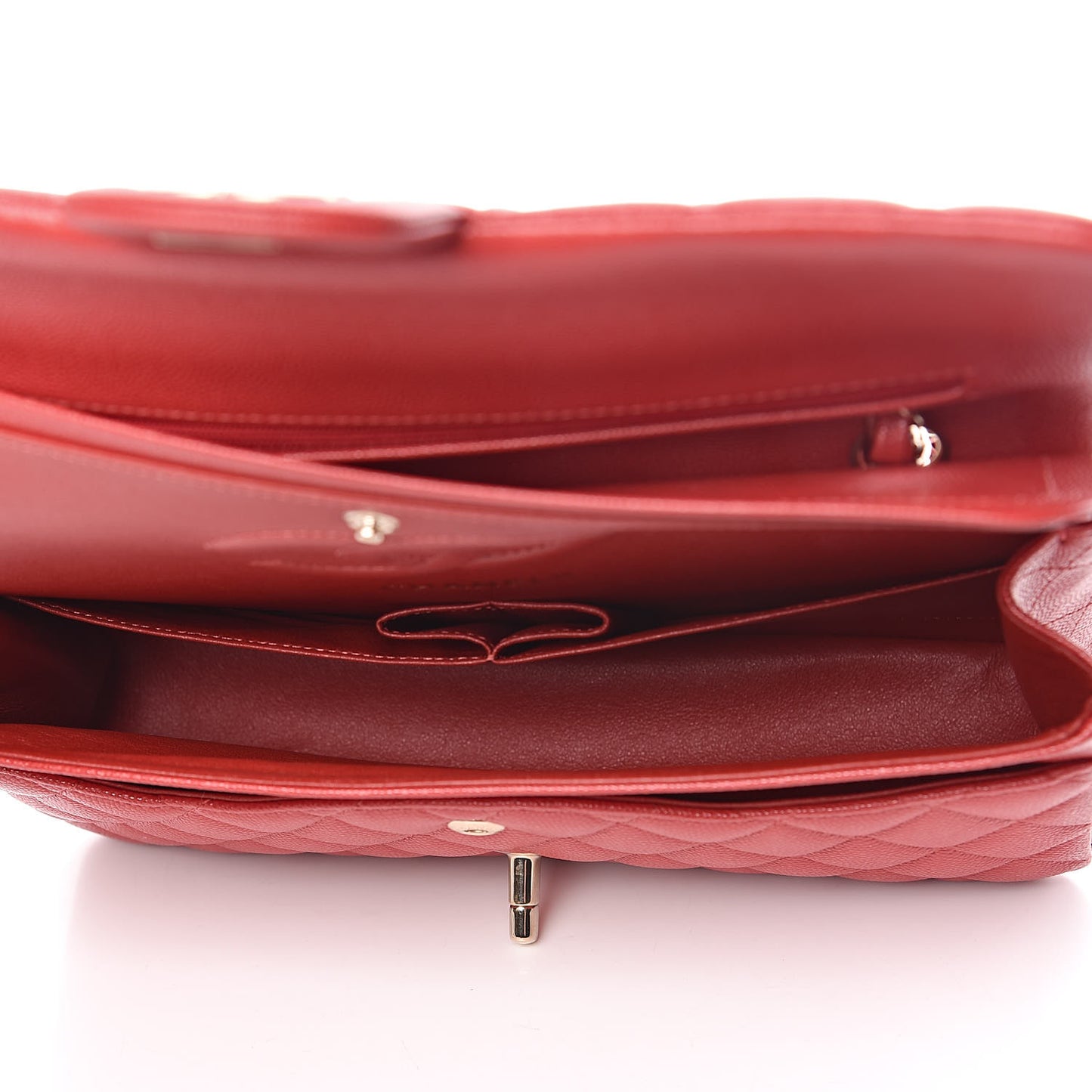 Caviar Quilted Medium Double Flap Red