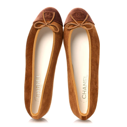Chanel Velvet Cap Toe CC Ballerina Flats 39.5 Brown Light Brown 2 of 11