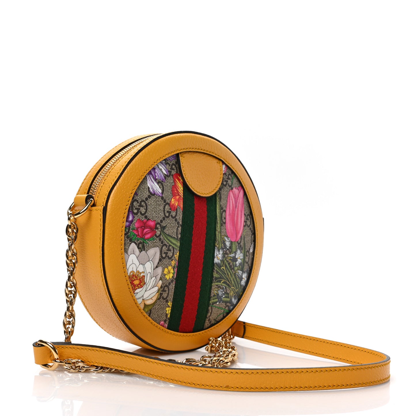 GG Supreme Monogram Flora Web Mini Ophidia Round Shoulder Bag Beige Multicolor Crop