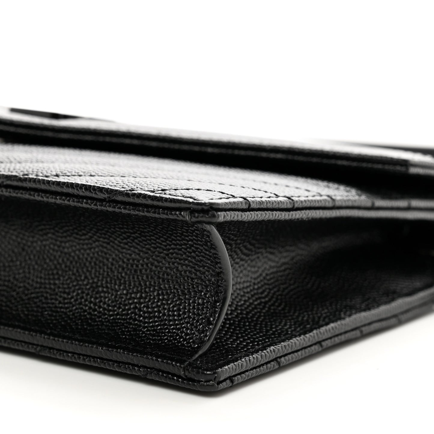Grain De Poudre Matelasse Chevron Monogram Monochrome Envelope Chain Wallet Black