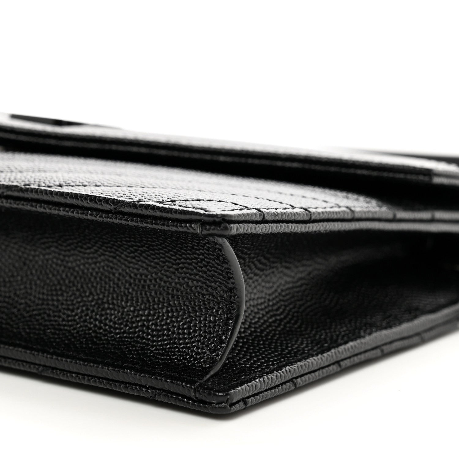 Saint Laurent Grain De Poudre Matelasse Chevron Monogram Monochrome Envelope Chain Wallet Black 9 of 9