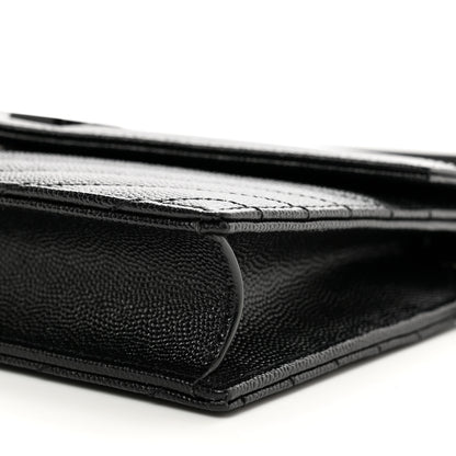 Saint Laurent Grain De Poudre Matelasse Chevron Monogram Monochrome Envelope Chain Wallet Black 9 of 9