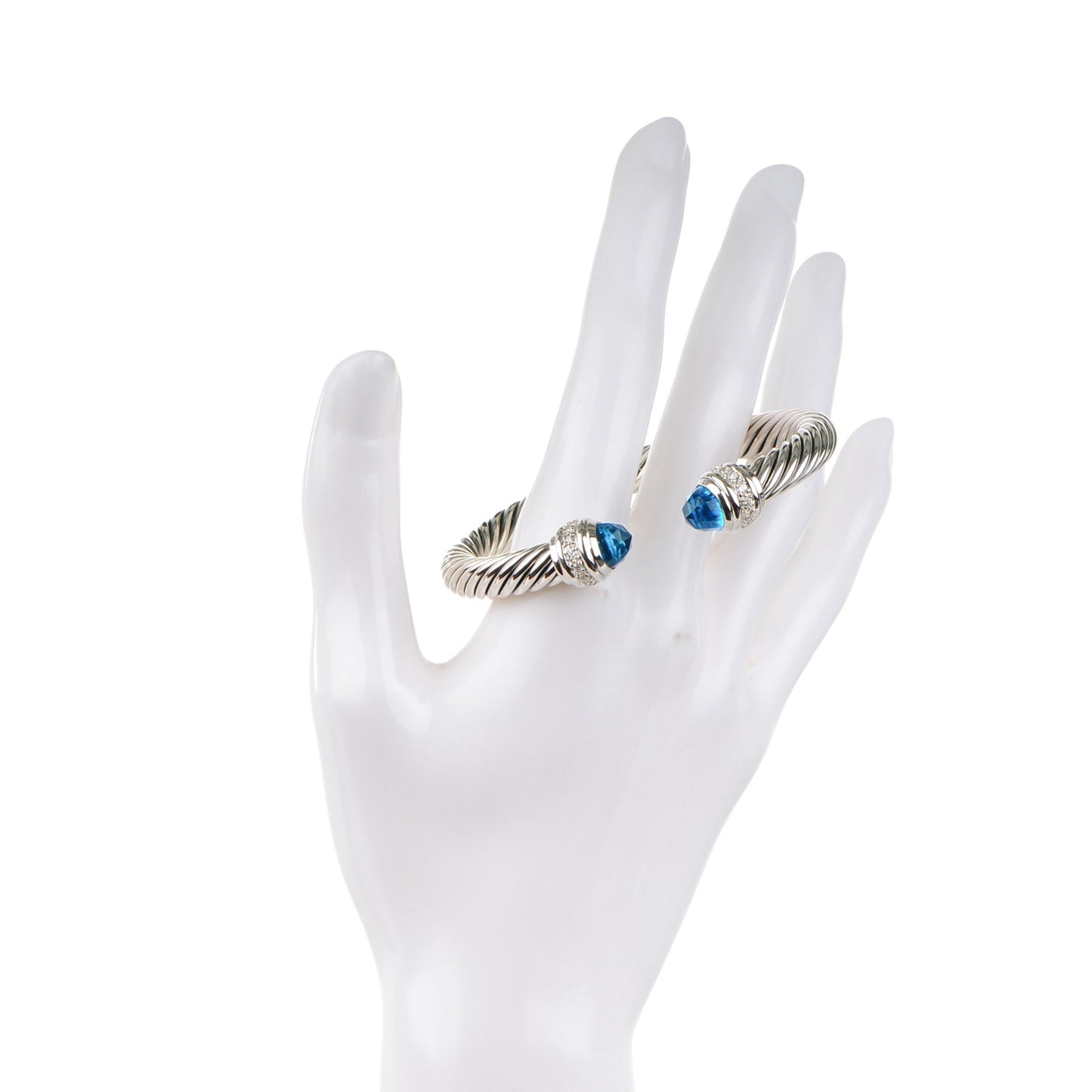 Sterling Silver Blue Topaz Diamond 7mm Cable Classics Bracelet