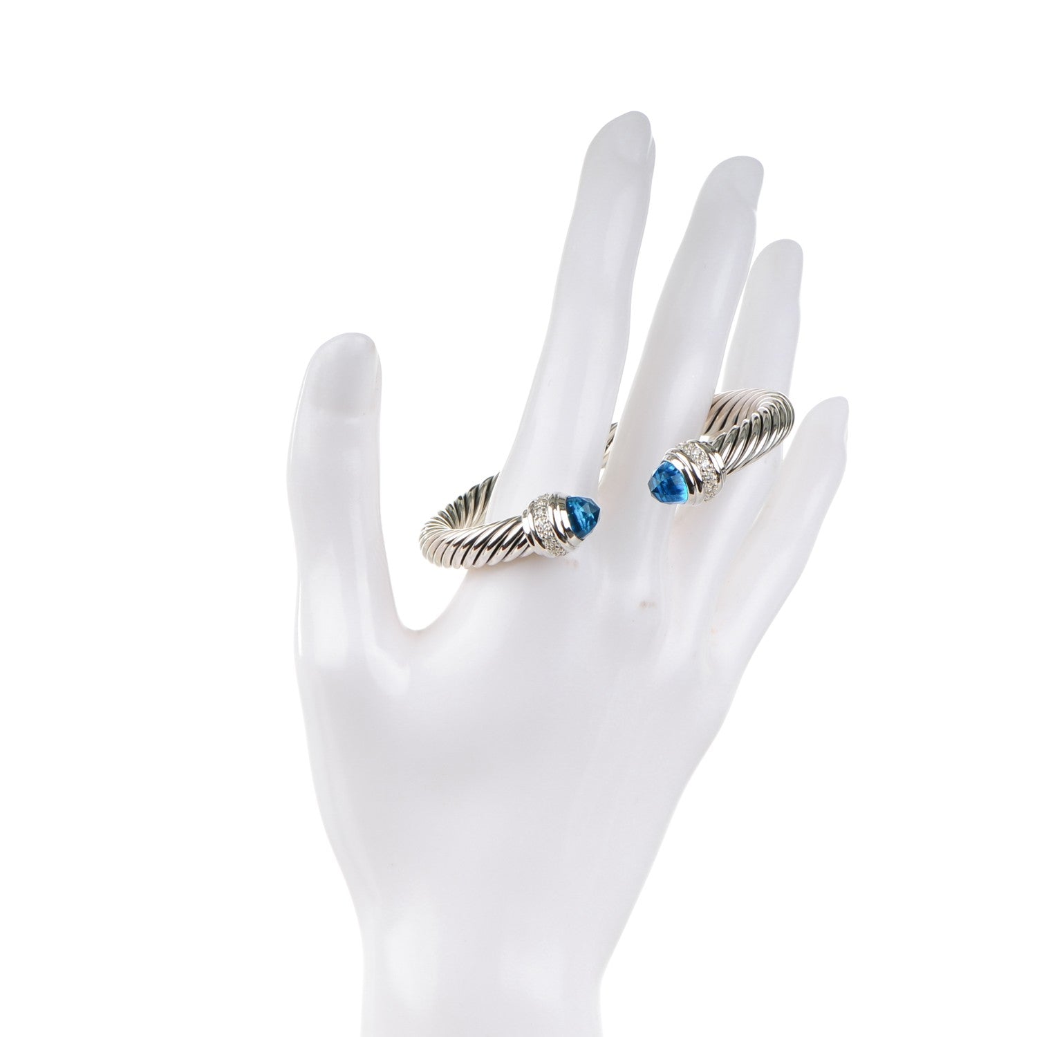 David Yurman Sterling Silver Blue Topaz Diamond 7mm Cable Classics Bracelet 2 of 5