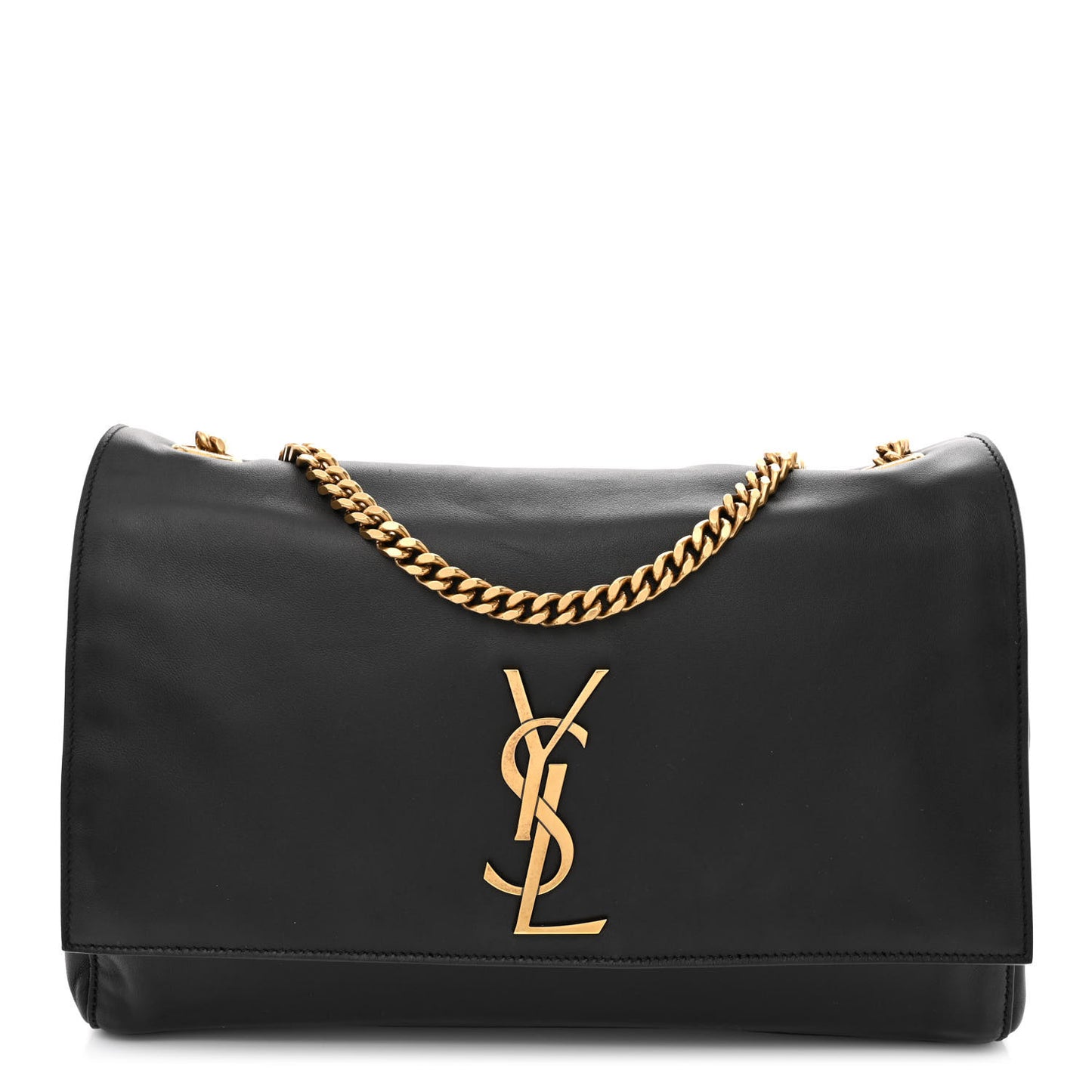 Smooth Calfskin Suede Medium Reversible Monogram Kate Satchel Black