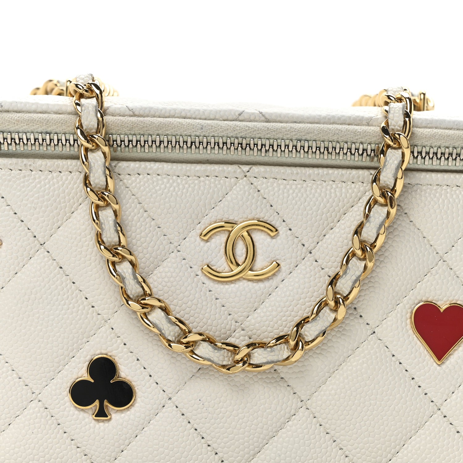 Chanel Caviar Quilted Enamel Coco Casino Small Vanity Case With Chain White White 8 of 10