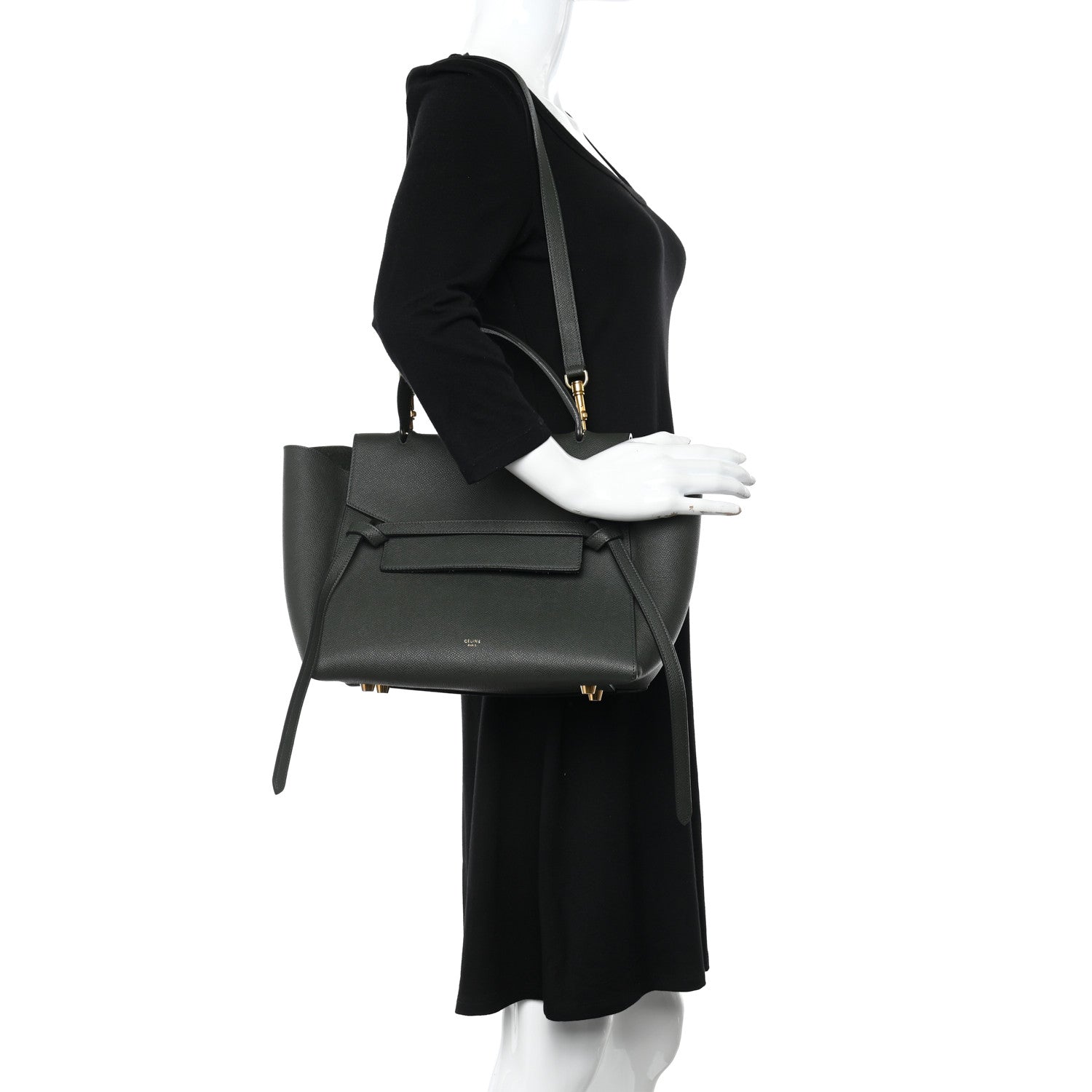 Celine Grained Calfskin Mini Belt Bag Dark Green 2 of 9