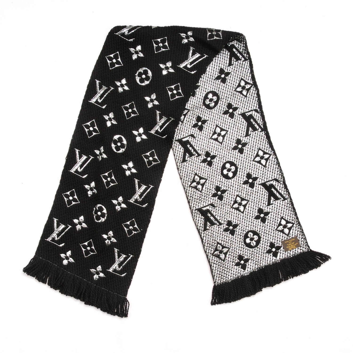 Louis Vuitton Wool Silk Logomania Shine Scarf Black 3 of 4