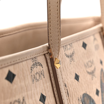 MCM Visetos Medium Studded Rabbit Top Zip Shopper Tote Beige 12 of 14