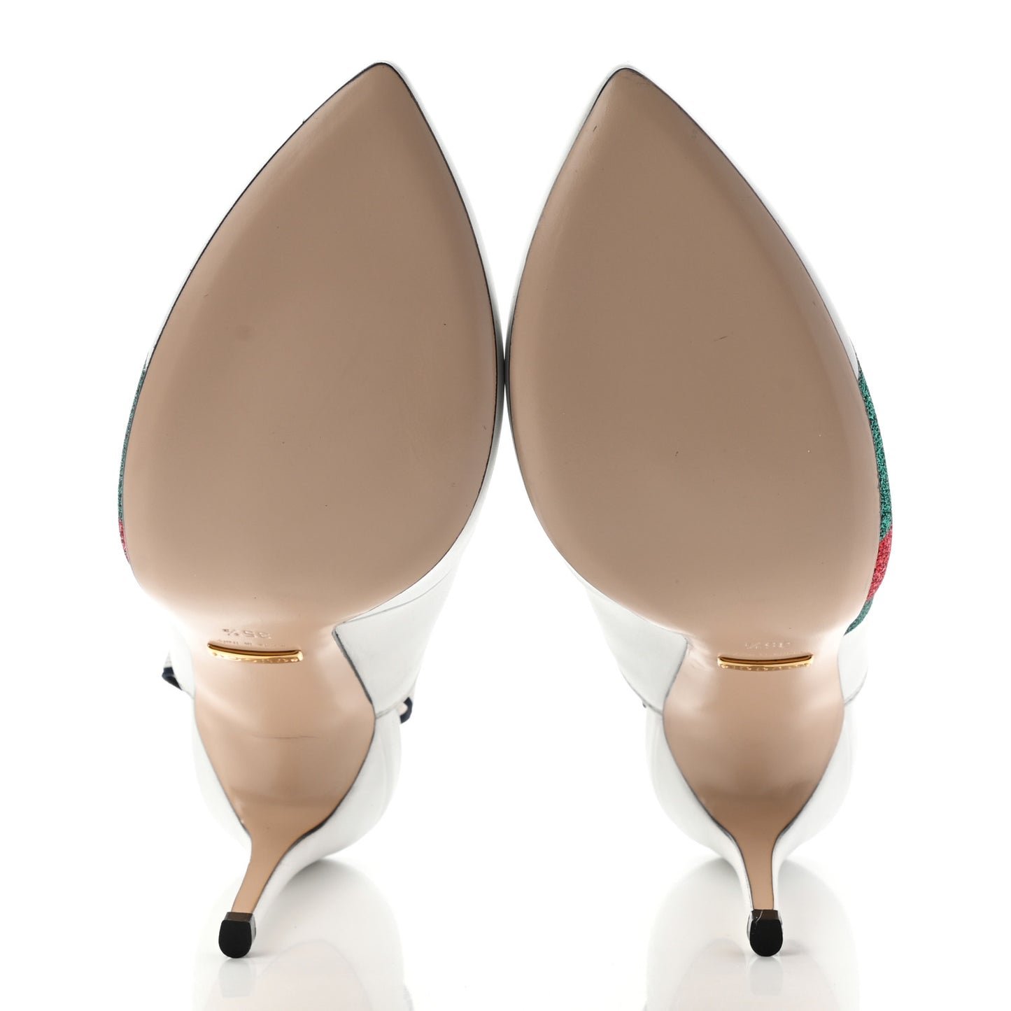 Calfskin Glitter Web High Heel Slingback Pumps 35.5 White