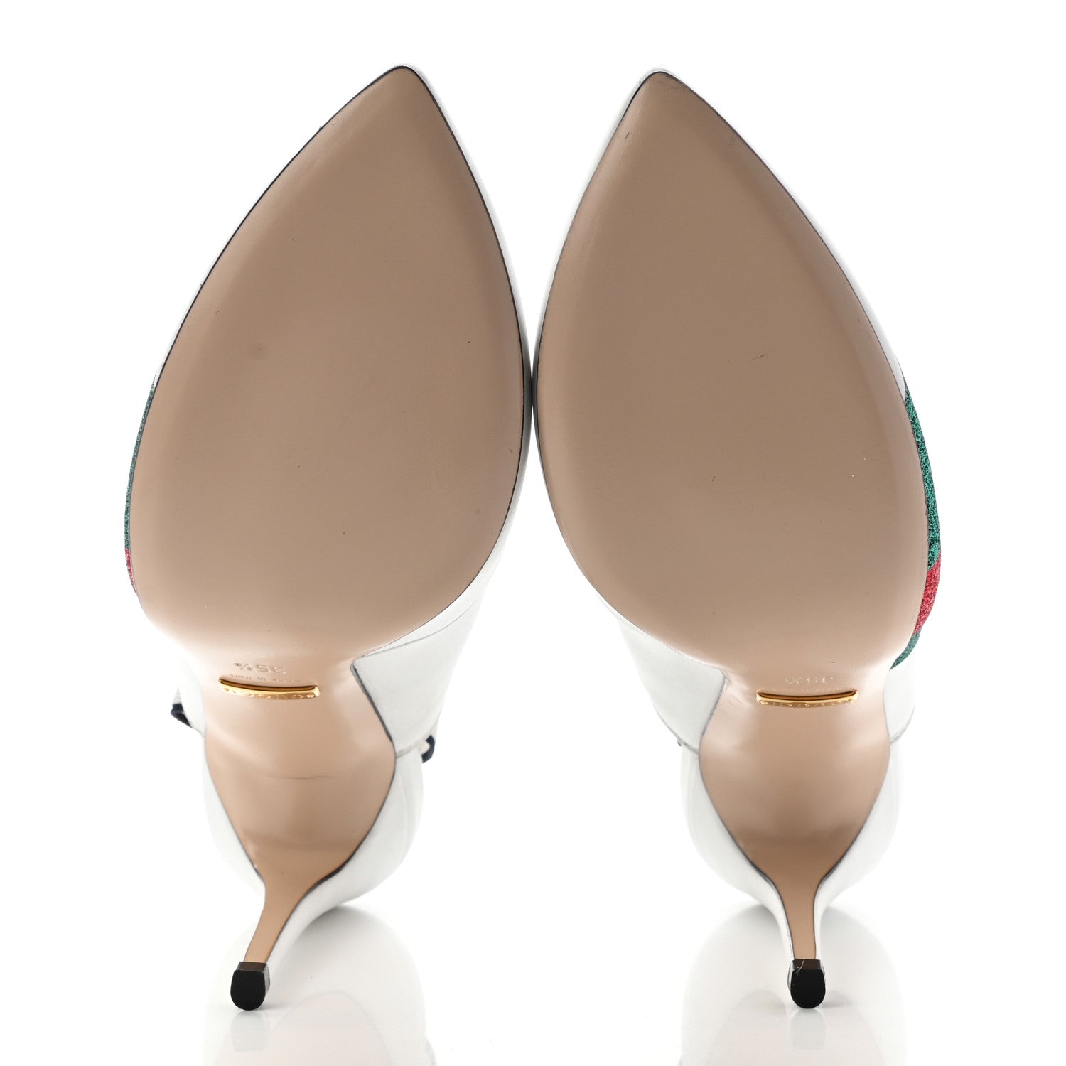 Gucci Calfskin Glitter Web High Heel Slingback Pumps 35.5 White 5 of 11