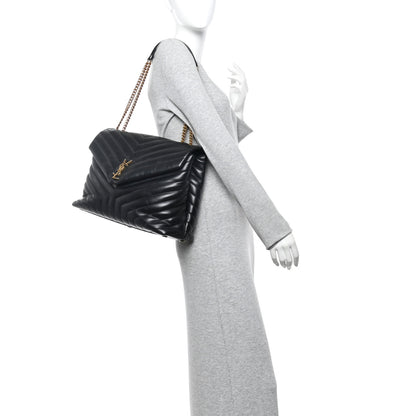 Saint Laurent Calfskin Y Quilted Monogram Large Loulou Chain Satchel Black 2 of 10