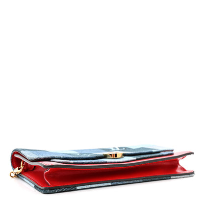 Louis Vuitton Denim Damier Monogram Patchwork Flore Chain Wallet Blue Rouge 4 of 10