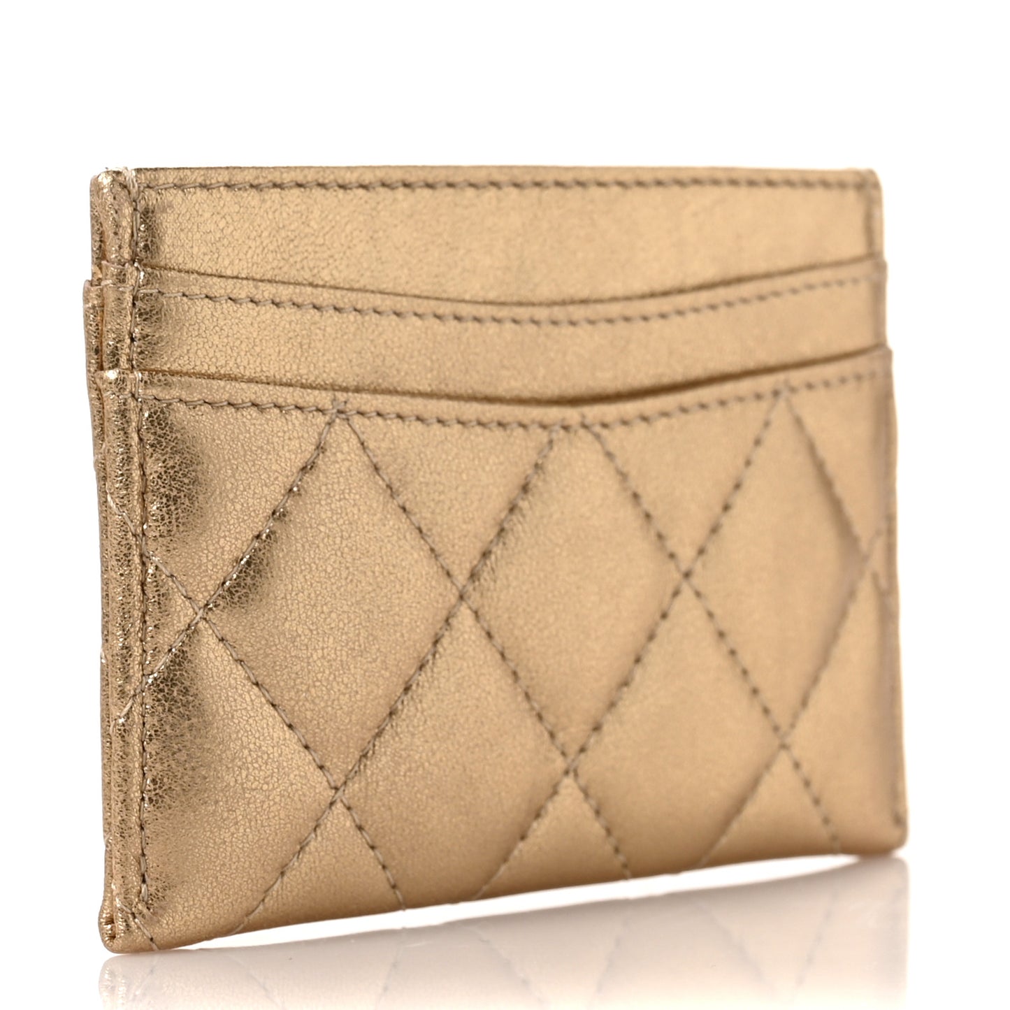 Metallic Lambskin Quilted CC Card Holder Gold