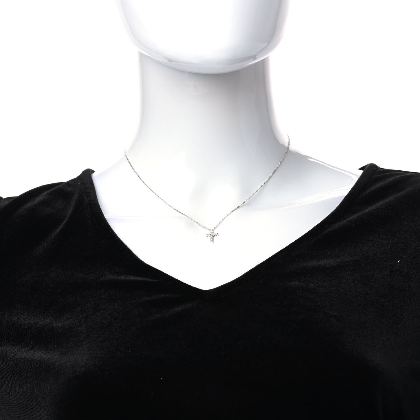 18K White Gold Diamond Symbols Cross Pendant Necklace