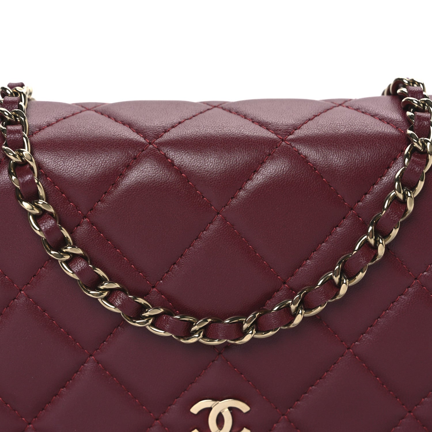 Chanel Lambskin Quilted Wallet On Chain WOC Dark Red 9 of 14