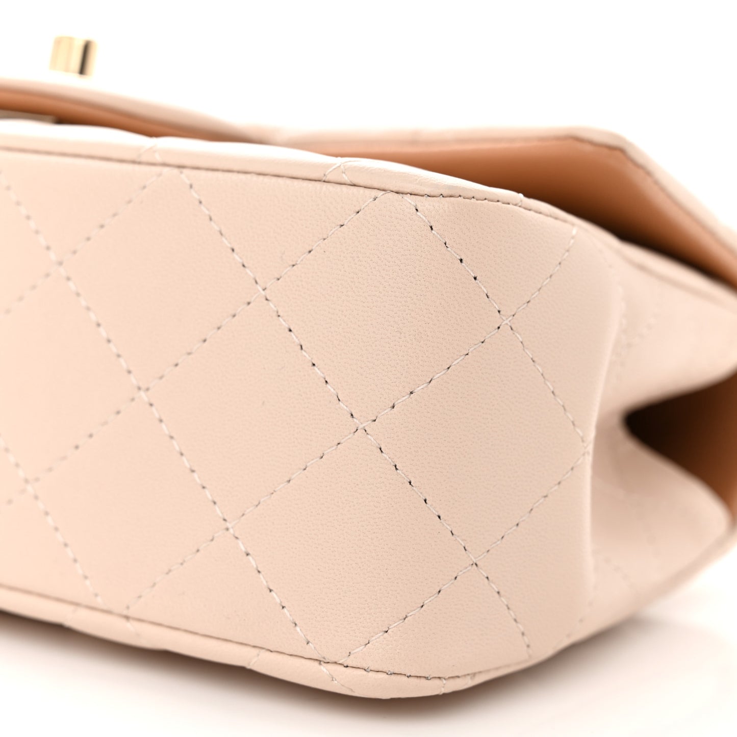 Lambskin Quilted Bi-Color Mini Top Handle Rectangular Flap Ecru Dark Beige