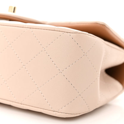 Chanel Lambskin Quilted Bi-Color Mini Top Handle Rectangular Flap Ecru Dark Beige 10 of 10